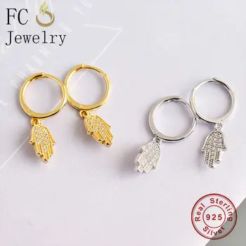 

FC Jewelry 925 Silver Small Gold Color Plam Fatima Hamsa Hand Piercing Hoop Earring For Women Pendientes Boucle 2020 NEW