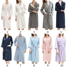 Женское и мужское осеннее трикотажное кимоно Банный халат унисекс с v-образным вырезом и поясом, водопоглощающее спа свободное Длинное ночное белье с карманами