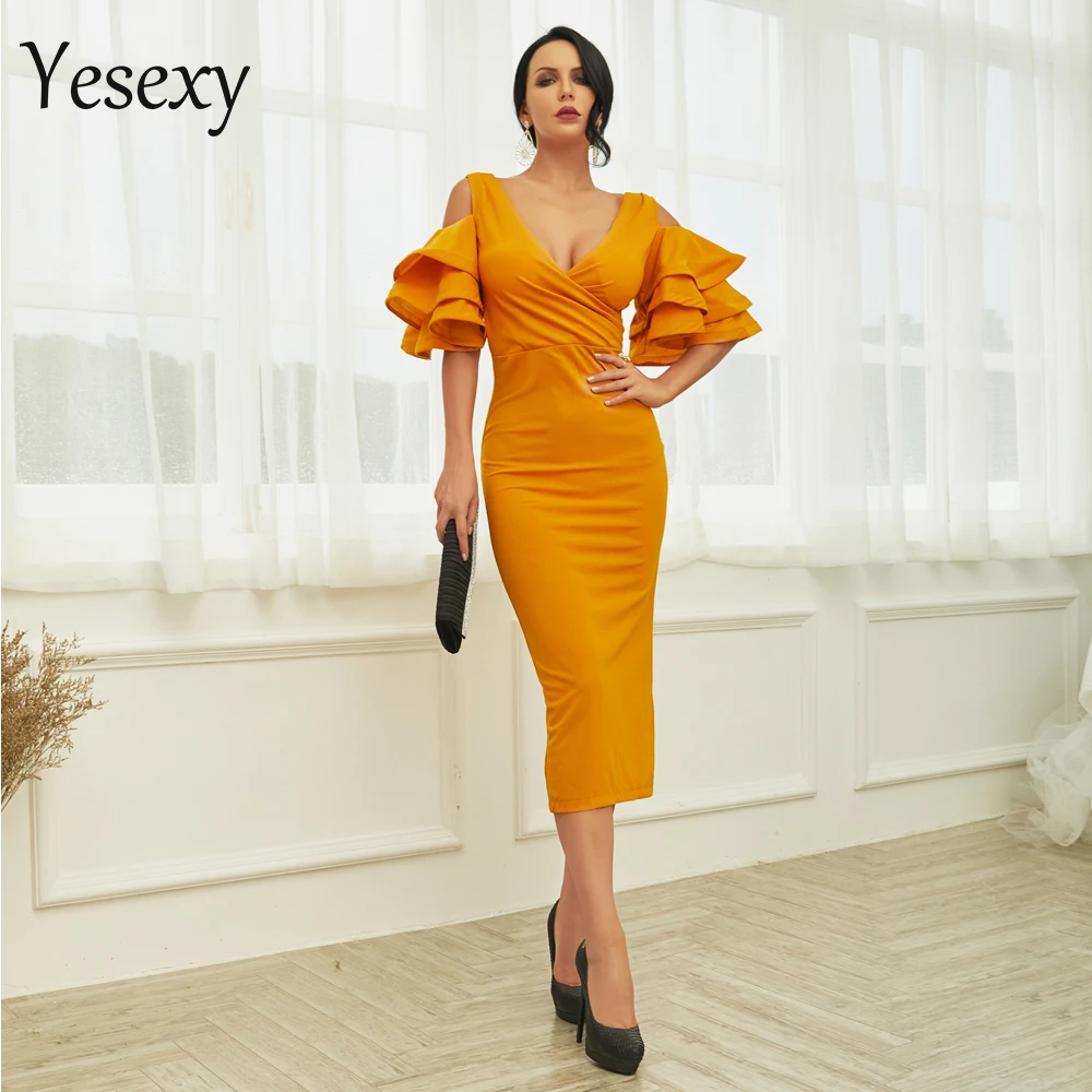 Yesexy сексуальное платье с открытыми плечами глубоким v образным вырезом вечерние