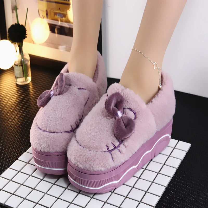 Женские тапочки теплые зимние на высоком каблуке 5 см с рисунком кота толстой