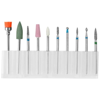 

10 Pieces Cuticle Clean Drill Bits Set,Diamond Nail Tungsten Steel Alloy Grinding Head Set for Russian Manicure