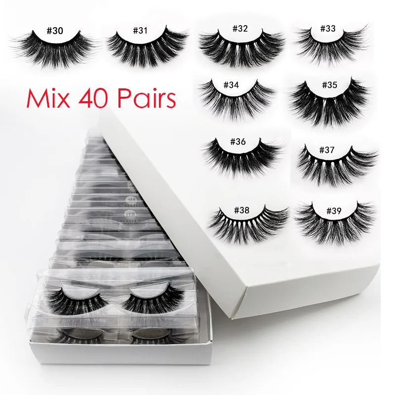 40pcs Wholesale Eyelashes 3d Mink Lashes Natural Mink Eyelashes Wholesale False Eyelashes False Lashes Mink cilios - Цвет: Mix 40pairs Randomly