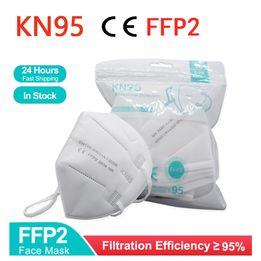 Mascarilla reutilizable KN95 de seguridad, máscara respiradora antipolvo, a prueba de polvo, FPP2, KN95, 2-100 piezas