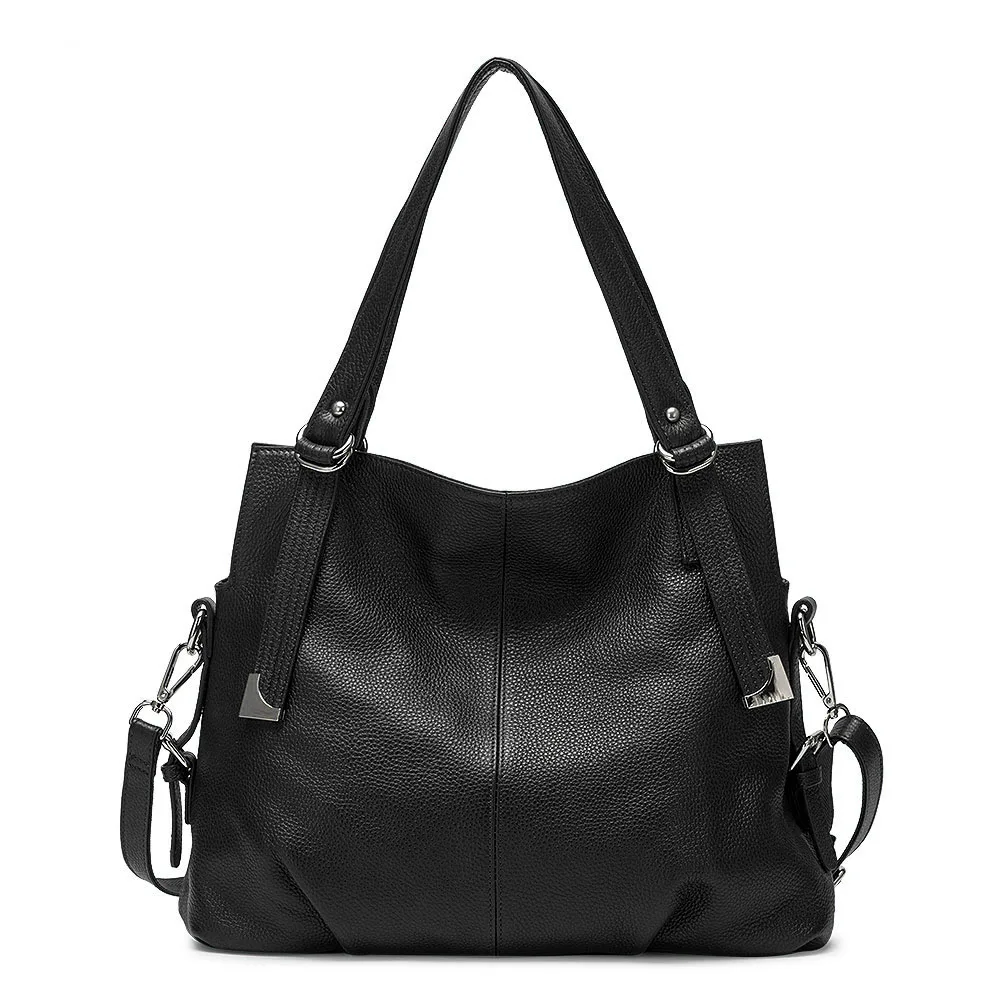 Zency женская сумка на плечо из натуральной кожи классическая черная сумка-тоут высокое качество Hobos очаровательные женские сумки через плечо серый - Цвет: Черный