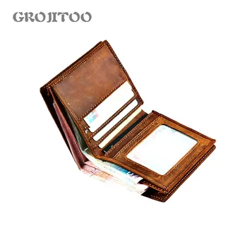 

GROJITOO Vertical Men wallet Crazy Horse Leather Men Short Wallet Multi-functional Card Bag Men Purse With More Card