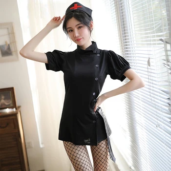 

Sexy Erotic Black Gray Nurse Costumes Maid Lingerie Women Exotic Clothing Role Play Lingerie Hot Underwear Cosplay Uniform