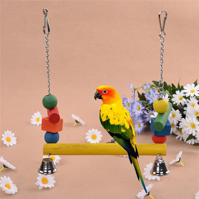 Bird Toy Игрушка для жевания домашних птиц с колокольчиком, аксессуары для птичьей клетки, красочная подвесная деревянная подставка, палочки, стойки для домашних птиц, попугай - Цвет: Bird Toy