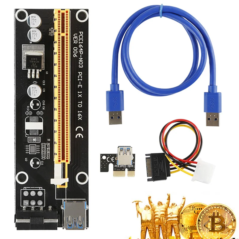 1Set PCI-E Express 1X To 16X Riser Card Mining Machine Enhanced Extender Riser Adapter Card With USB 3.0 Cable Mining Tool