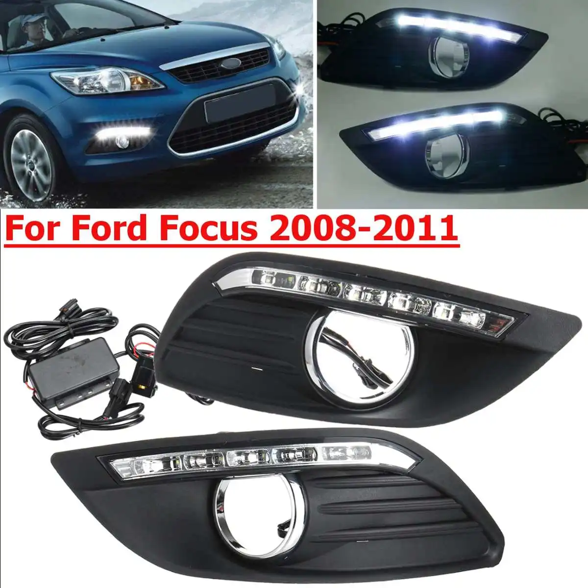 Автомобильные светодиодные дневные ходовые огни для Ford Focus 2 mk2 2008 2009 2010 2011