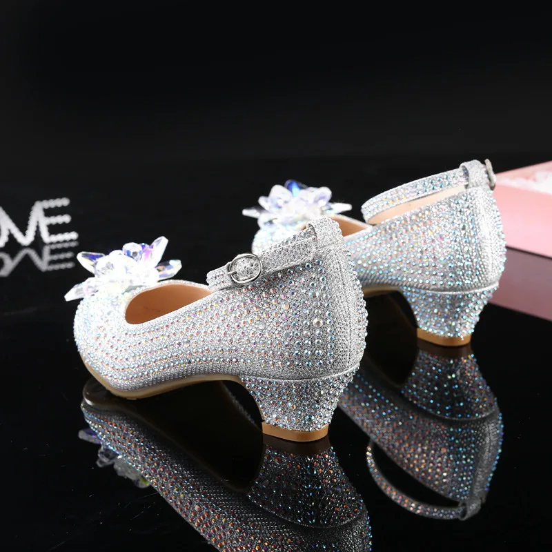 Princess Girls Party Sandals Sequins High Heels Peep Toe crystal Kids dress Shoes girls shoes girls sandals girls high heel shoes