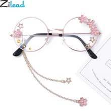 Zilead Luxury WomenCherry Glasses Frame With Sakura Pendant Metal Round Optical Sepectacles Eyeglasses Eyewear Decor Gafas