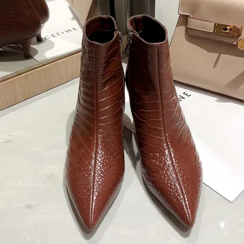 

new 2020 autumn women ankle boots sexy high heels pointed toe shoes woman black brown shoes woman chelsea Boots big size 34-43