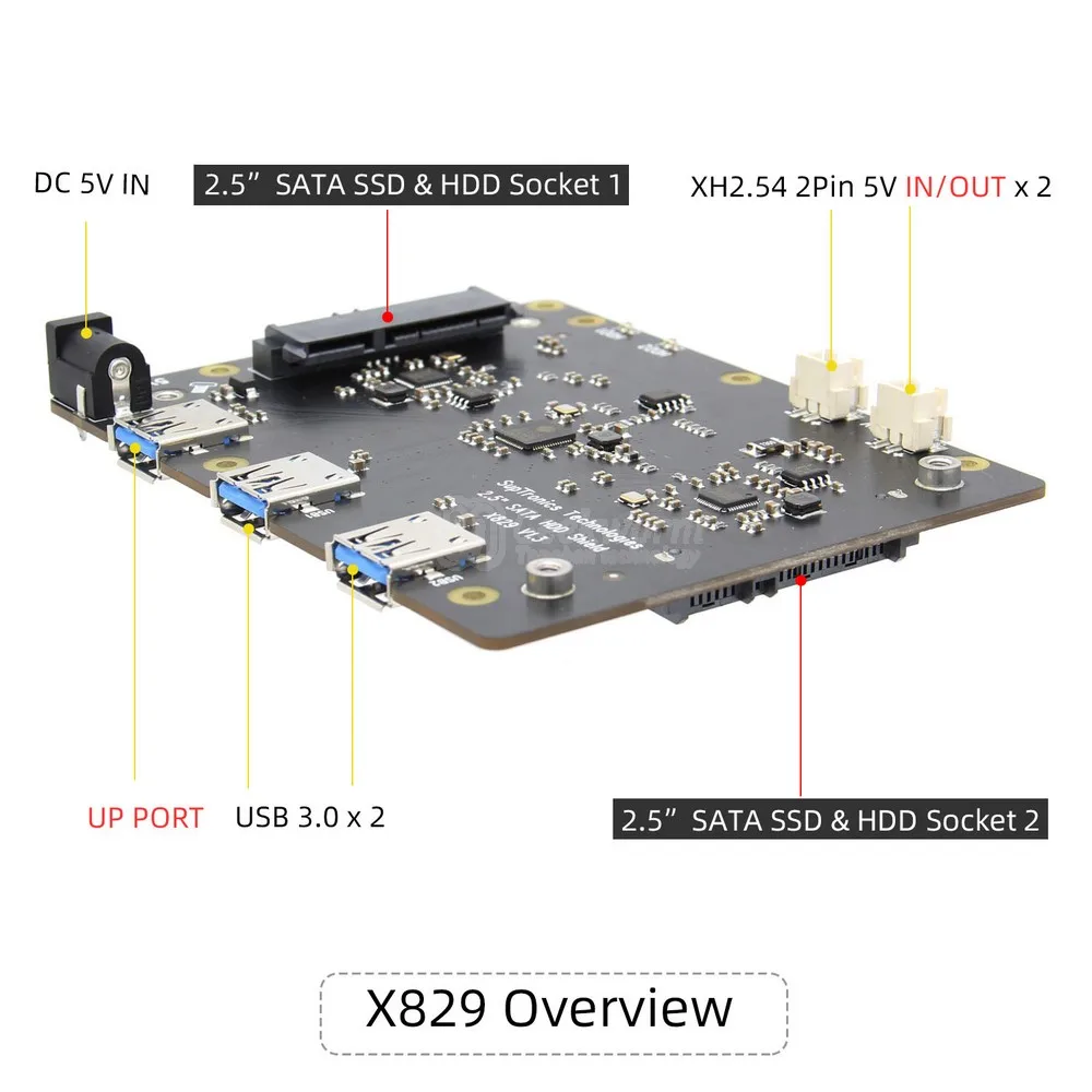 Плата расширения Raspberry Pi X829 для хранения SSD/HDD 2 5 дюйма USB 3 1 щит 4 Model