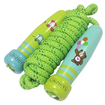 

Outdoor Adjustable Length Kids Jump Ropes Bodybuilding Wood Handle Flexibility Exercise Students Sports Lovely Cartoon Durable