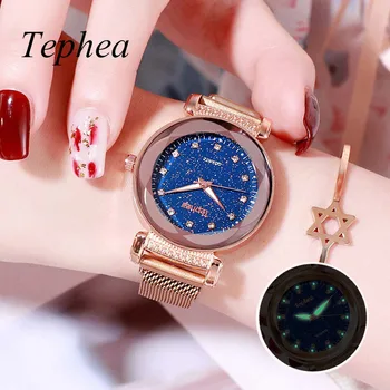 

TEPHEA Starry Sky Women Watches Luxury Fashion Diamond Blue Dial Ladies Magnetic Watches Women's Quartz Wristwatch Reloj Mujer
