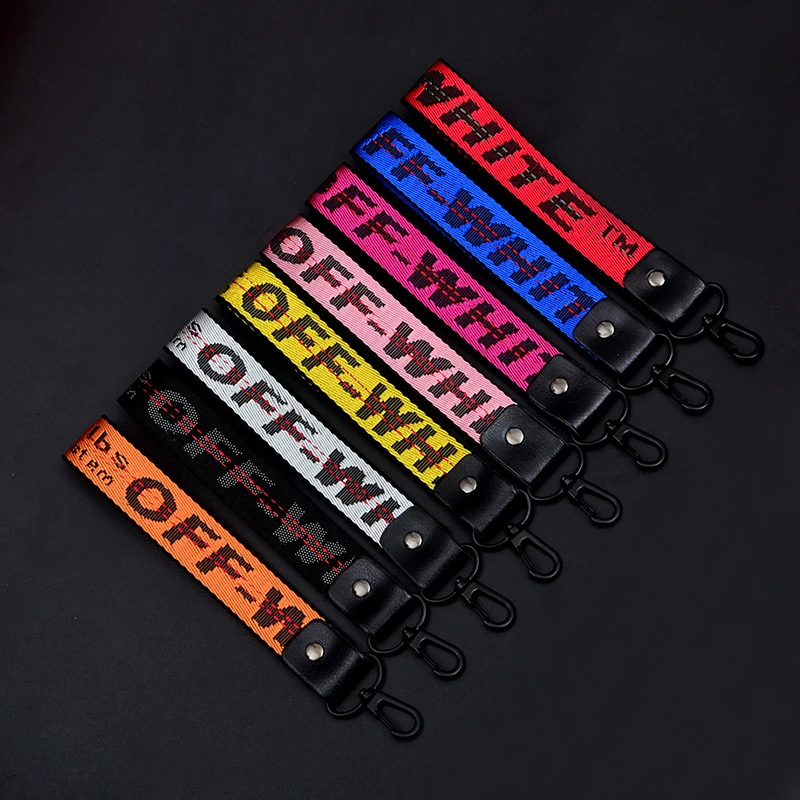 

Off White Keychain Braided Ribbon Keychains For Women Men Phone Case Lanyard Key Chain Car Key Ring Wallet Bag Pendant Jewelry