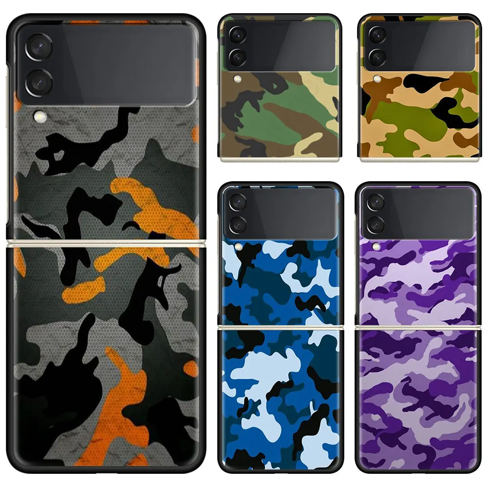 Custodia Per Telefono Per Samsung Galaxy Z Flip 3 5G Cover Rigida Nera Zflip 3 Custodie Per Paraurti Antiurto Di Lusso Fundas Camouflage Pattern Army