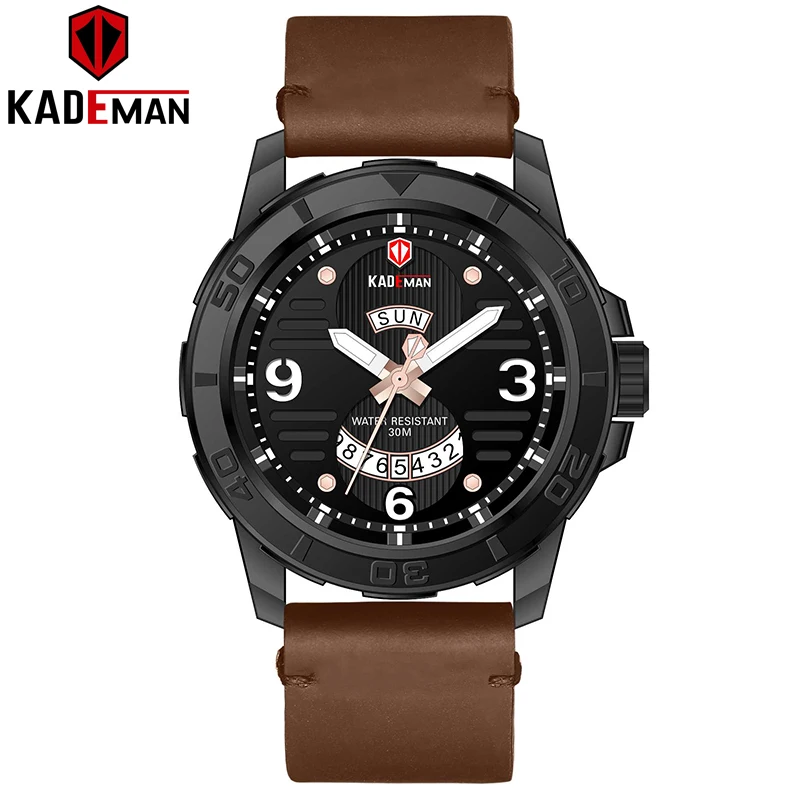 

KADEMAN Fashion Montre Homme 2019 Hot Sale Quartz Male Wrist Watches Waterproof Auto Date Week Display Casual Erkek Kol Saati