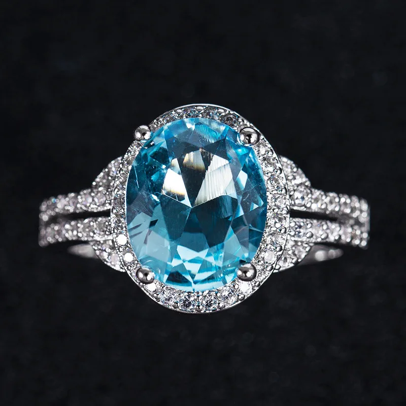 blue Женское кольцо из серебра 925 пробы с овальным аметистом, Серебряное женское ювелирное изделие, подарок на помолвку,, размер 6-10 - Цвет камня: blue