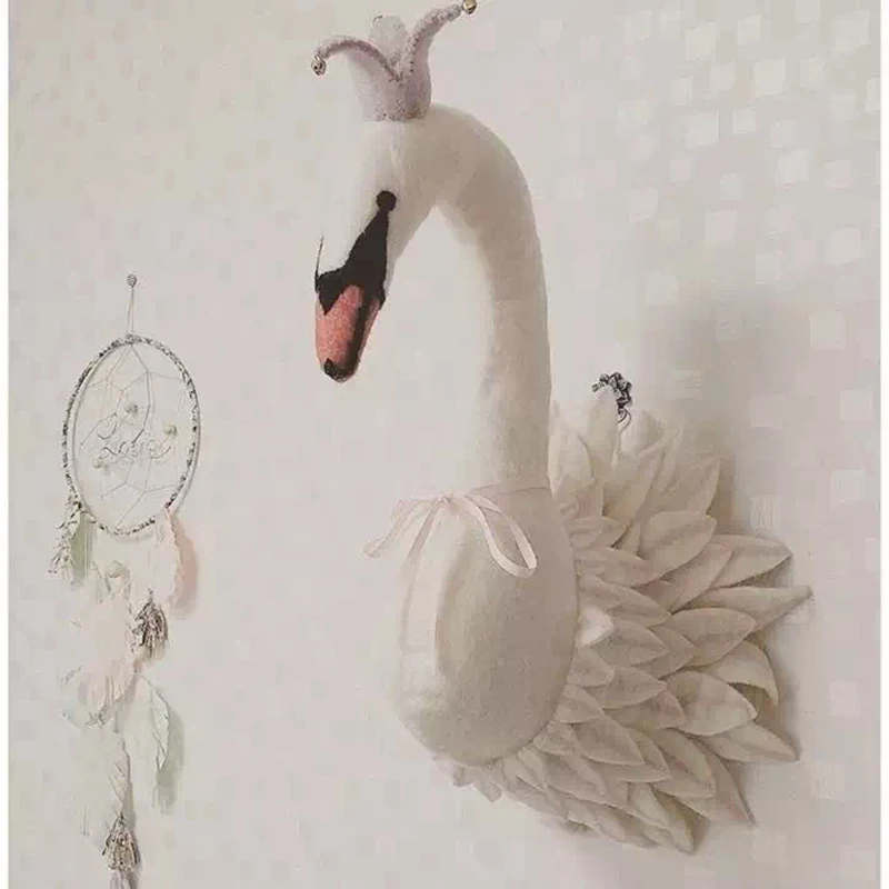 3D Animal Head Swan Wall Decoration Toys Nursery Baby Room Wall Hanging Artwork Handmade Swan Stuffed Doll Birthday Wedding Gift