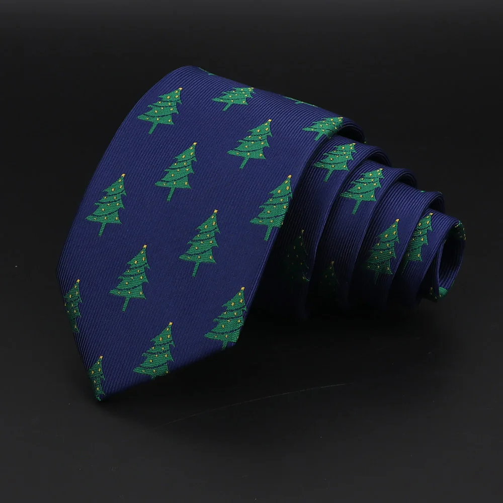 Red Blue Printed Christmas Tie 7cm Novelty Xmas Tree Elk Pattern Ties Santa Claus Snowflake Slim Necktie For Festival Theme Gift