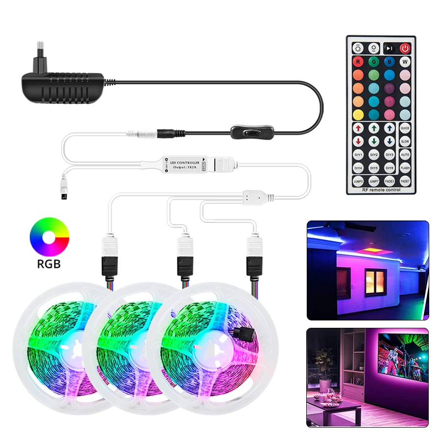 Гибкая светодиодная лента RGB 12 В постоянного тока 5050 5 м 10 15 с ИК-пультом ДУ на 44