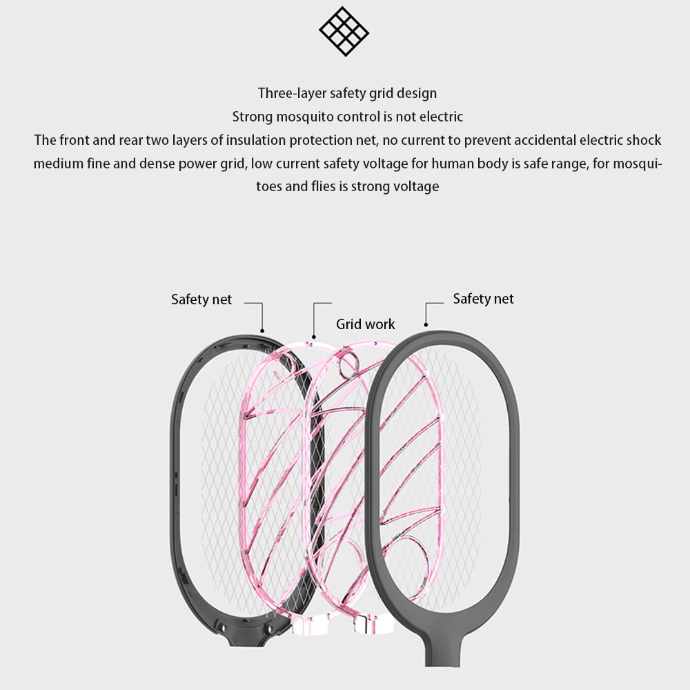 Hot Sale 3000V Electric Insect Racket Swatter Zapper USB 1200mAh Rechargeable Mosquito Swatter Kill Fly Bug Zapper Killer Trap