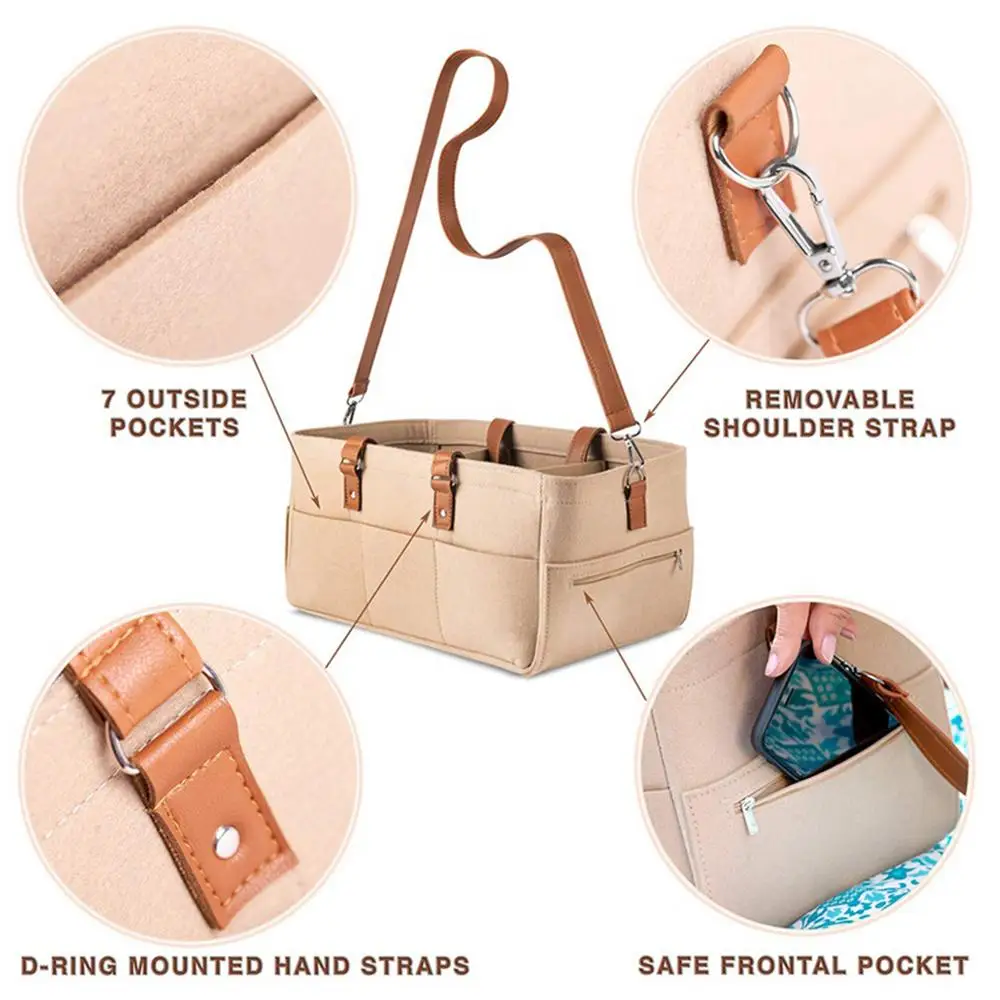 Felt Baby Diaper Caddy Organizer Portable Holder Bag for Changing Table and Car, Nursery Essentials Storage Bins 38*26*23cm