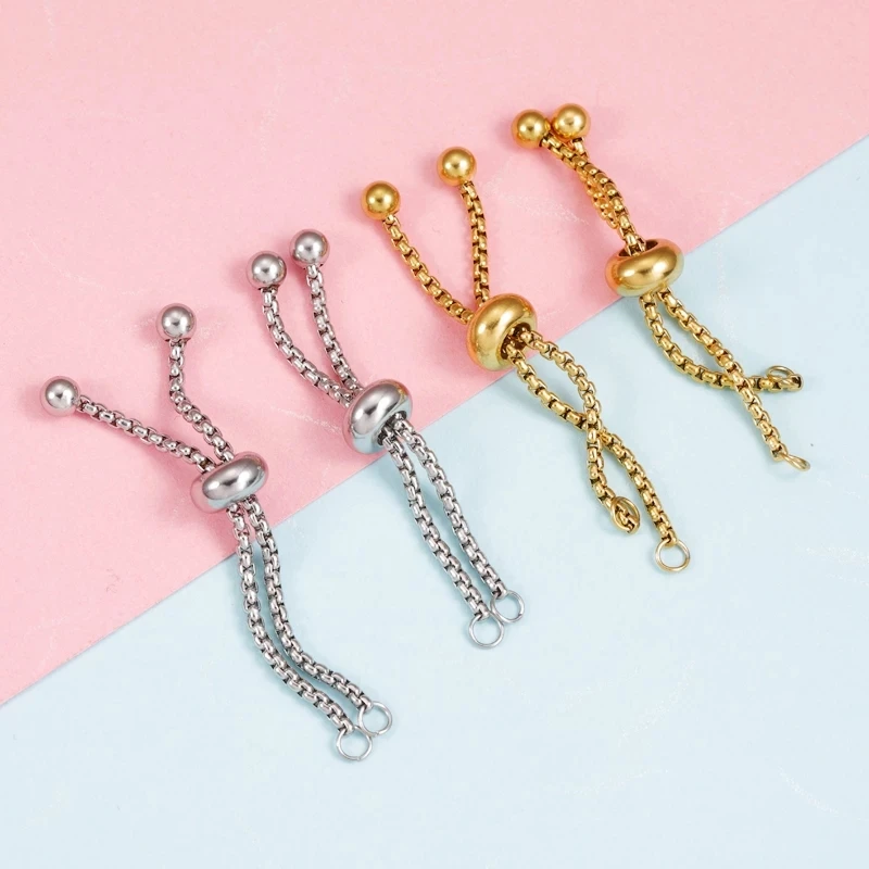 Adjustable Stainless Steel Box Chain Slider Extender Chain For DIY Making Bracelets Ring wholesale 10pcs