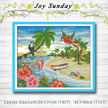 

Summer beach flowers decor painting dmc 14CT 11CT counted cross stitch kits embroidery set Needlework Set Home decor