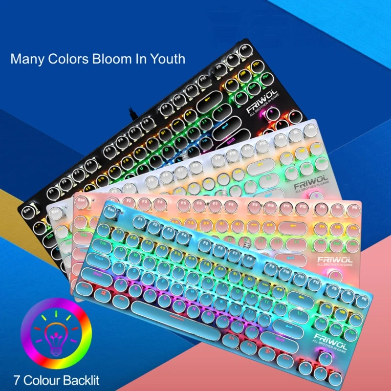 

Wired 87 Keys Green Axis Punk Mechanical Keyboard Metal Panel Round Keycap RGB LED Backlight USB Gamer Keyboard