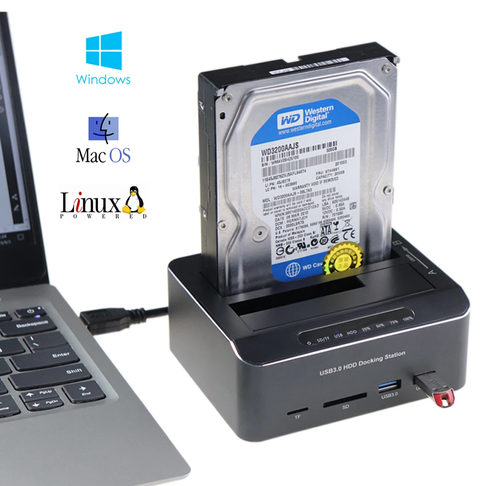 2 отсека жесткий диск Док-станция USB 3,0 на SATA для 2," /3,5" HDD SSD с 2x USB 3,0 концентратор TF/SD кард-ридер автономный клон UASP