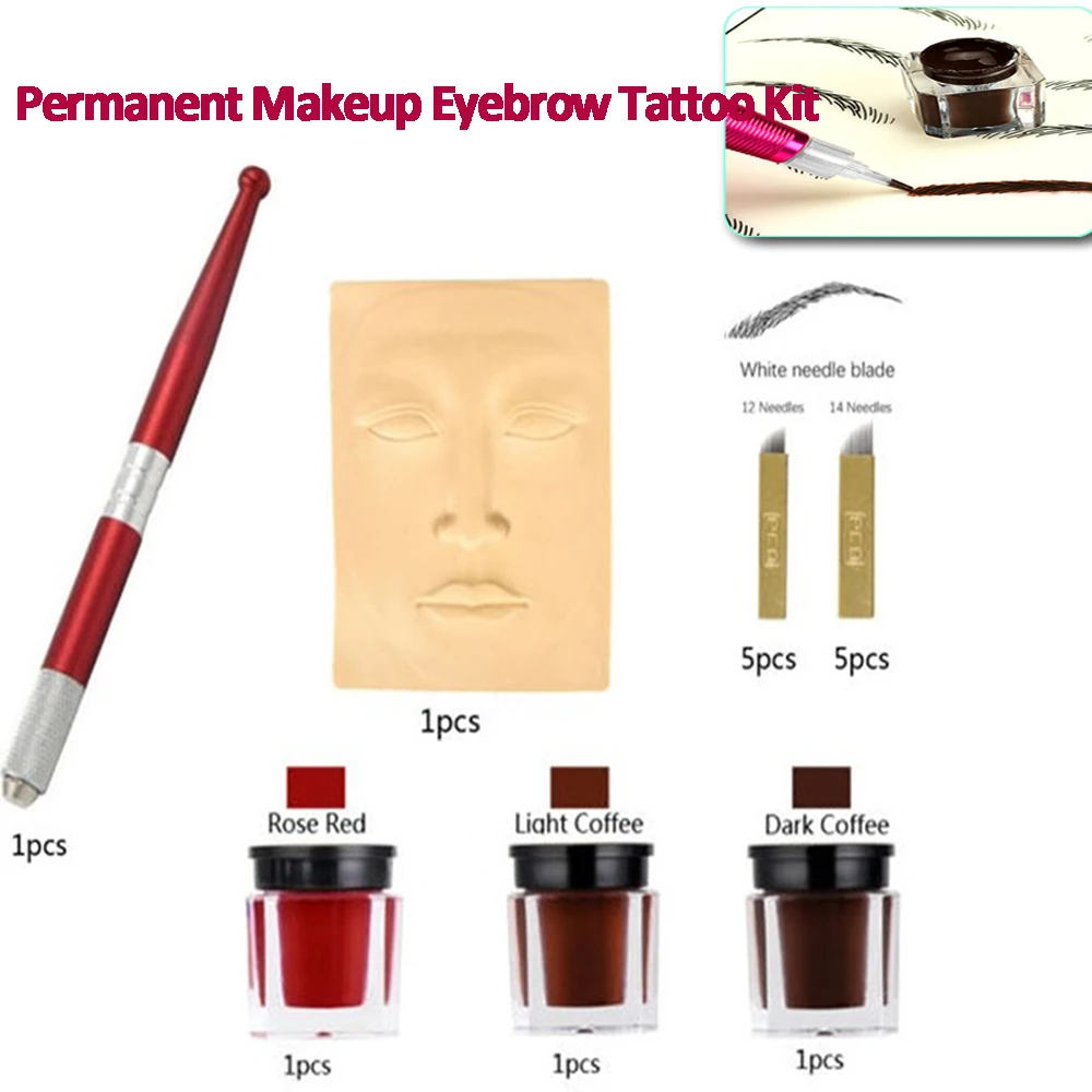 

Permanent Makeup Tattoo Practice Kit Eyebrow Microblading Kit Manual Pen Eyebrow Needle Pigment Micropigmentation Tattoo Supplie