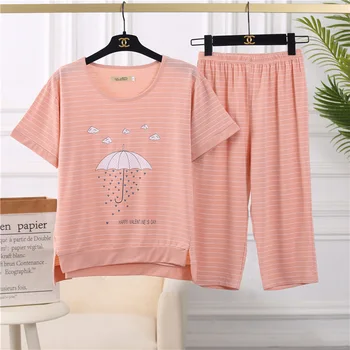 

Home Wear Lycra Cotton Women's Summer Two Piece Set Tracksuit Home Outer Wear Pajamas Suit