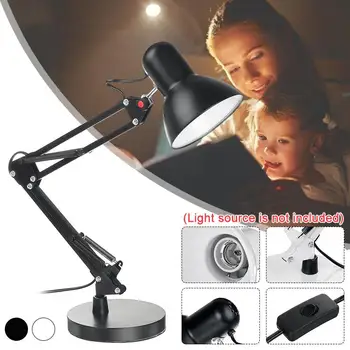 

E27 Adjustable Metal Swing Arm Desk Lamp Clamp Mount Flexible Folding Table LED Light with Clip Base for Office Home No Bulb