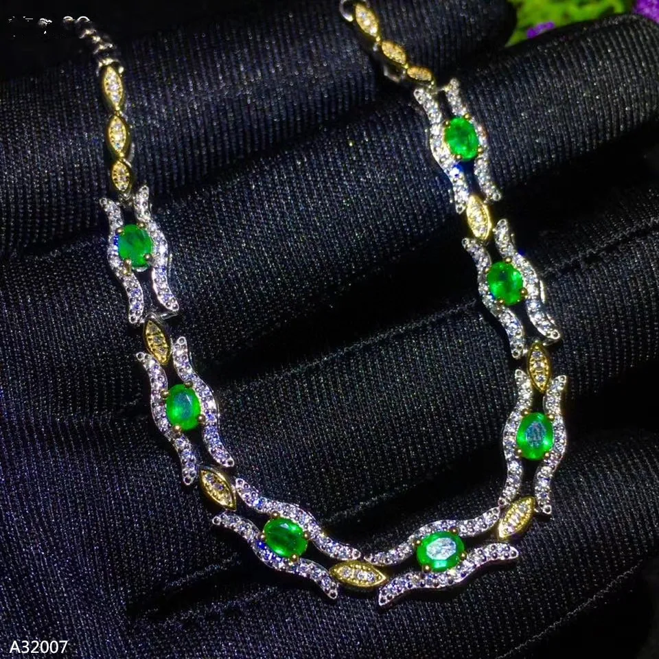 

KJJEAXCMY Fine Jewelry 925 sterling silver natural emerald gemstone women's bracelet fashion new arrival support recheck tempera