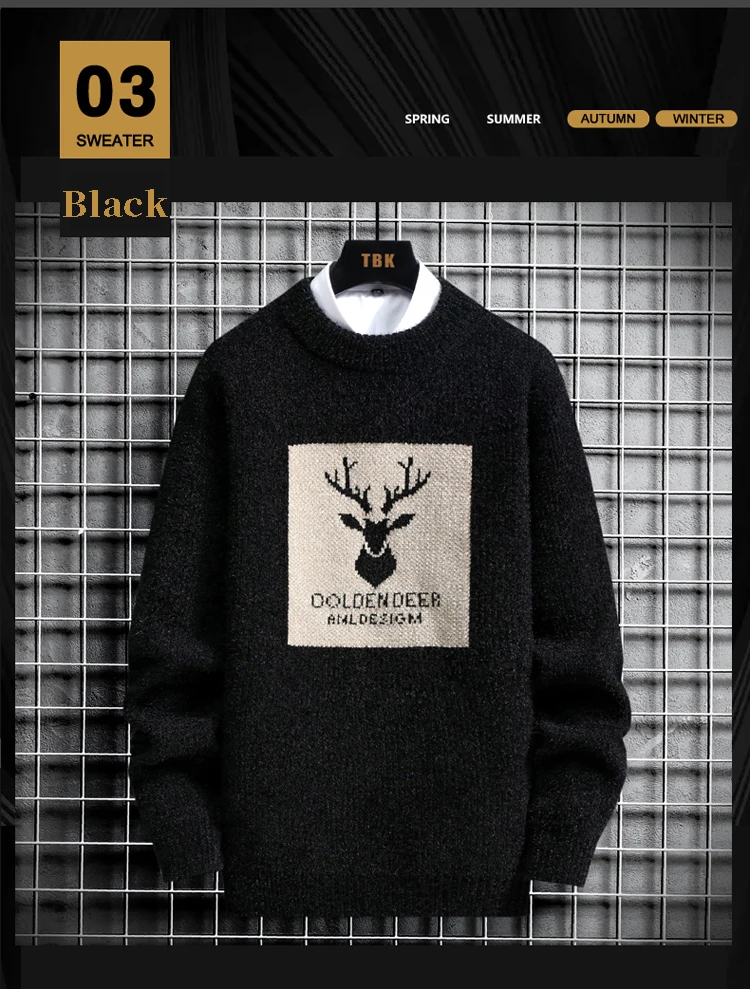 2022 Spring Vintage Sweaters Oversized Mens Knitted Sweater Men deer print Pullover Hip Hop Harajuku White Sweater Men