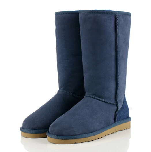 Классические зимние женские сапоги; теплые зимние сапоги; австралийские высокие сапоги на меху из натуральной кожи с тремя пуговицами; женская обувь больших размеров - Цвет: Az15 dark blue