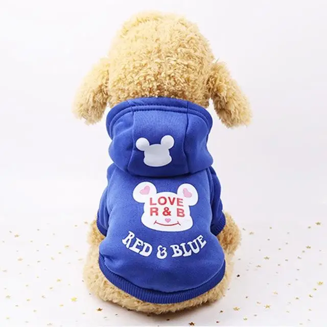 Blue Bear Зимнее теплое пальто для собак, куртка для собак, чихуахуа, французский бульдог, плюшевый костюм, одежда для домашних животных, мультяшный принт, одежда для собак WE004 - Цвет: Blue Bear