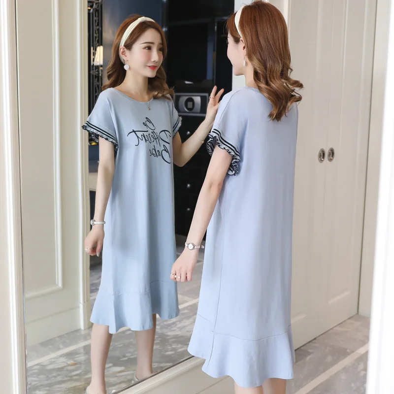 

Fashion Mom Nursing Pregnant Women Summer Wear Maternity Clothes Korean-style Lettered Mid-length Pregnant Women Dress Loose Sho