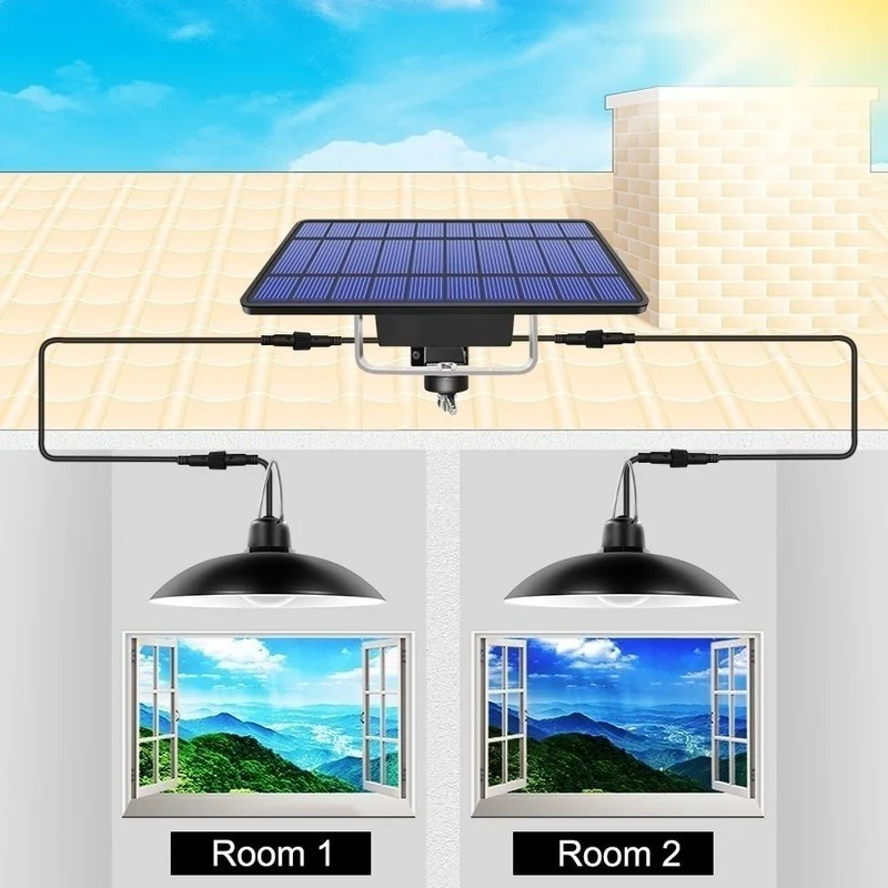 IP65 Waterproof Double Head Solar Pendant Light Outdoor Indoor Solar Lamp With Cable Suitable for courtyard, garden, indoor etc high quality outdoor led flood lights