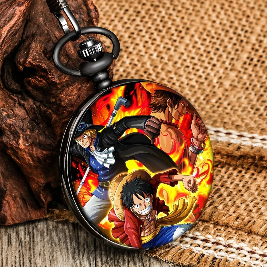 Creative Pirate Luffy One Piece Japanese Cartoon Anime Printing Quartz Pocket Watch Alloy Chain Clock Best Gifts for Kids Fans