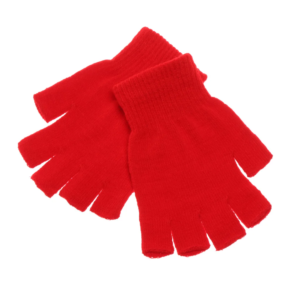 red EIE модные однотонные короткие перчатки без пальцев, шерстяные вязаные перчатки на запястье, зимние теплые перчатки, варежки для женщин и мужчин, рождественские подарки - Цвет: red