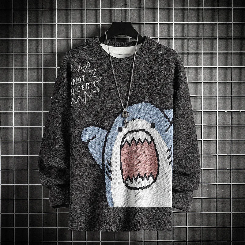 Men's Shark Sweater Autumn and Winter Patchwork Harajuku Cartoon Cute Shark  Turtleneck Men's and Women's Round Neck Sweater - AliExpress