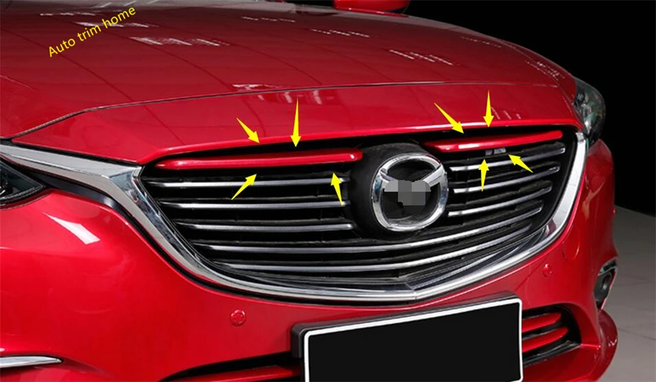 

Lapetus Exterior Refit Kit Fit For Mazda 6 2016 2017 ABS Chrome / Red Front Racing Grille Grill Stripes Cover Trim 2 Piece / Set