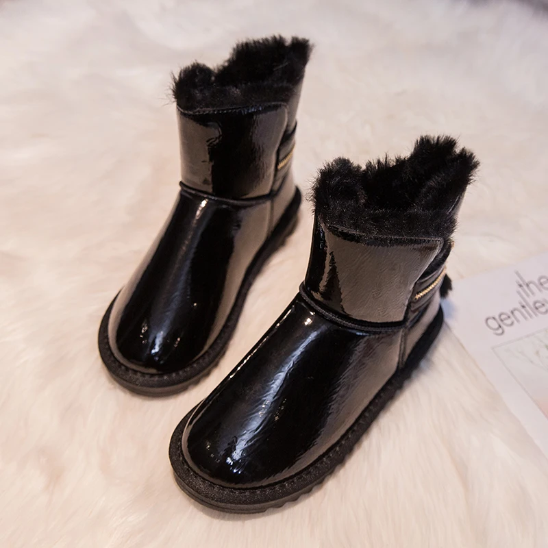 Big size 36-40 New warm snow boots women zipper platform boots solid color waterproof mid calf thick fur winter boots - Color: Black