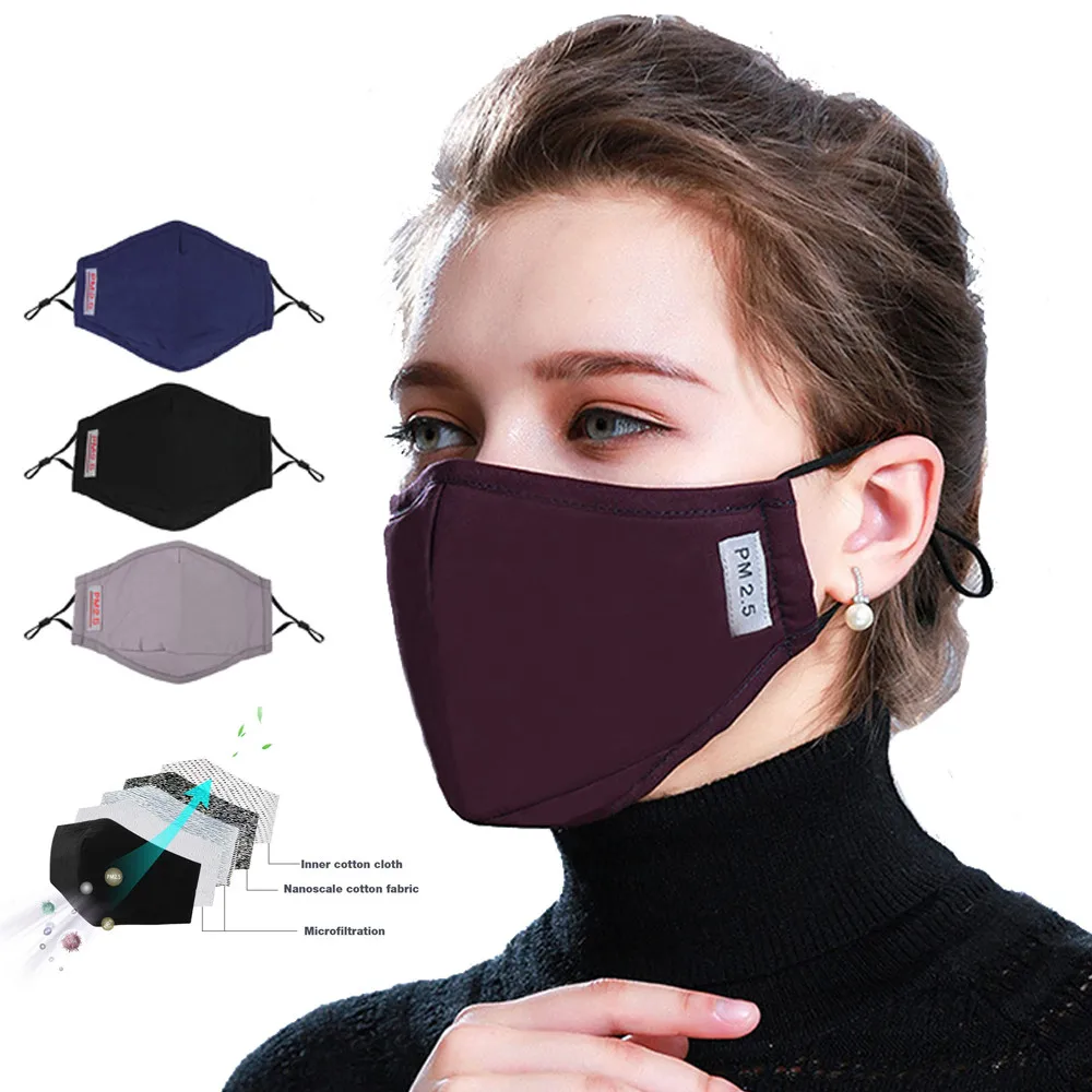 

Mouth face mask Cotton PM2.5 Black mouth Mask anti dust Activated carbon filter Windproof Mouth-muffle bacteria proof Flu masks