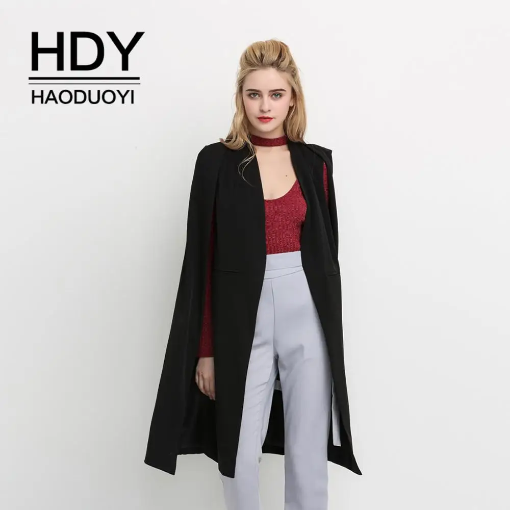 Goedkoop HDY Haoduoyi 2019 Vrouwen Casual Open Voorzijde Windjack Mantel Split Lichtgewicht Trenchcoat Longline Cape Party Fasion Blazer