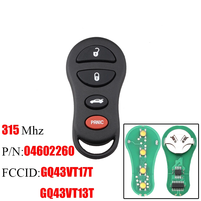 3 + 1 4 кнопки дистанционного ключа автомобиля для Chrylser GQ43VT17T GQ43VT13T 315Mhz Jeep Dodge 2002 2003