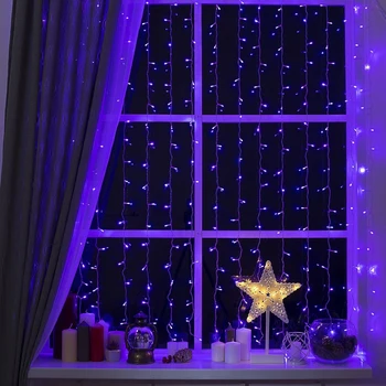 

Garland "Curtain" 2 х 1.5 m, IP20, transparent thread, 360 LED, violet glow, 8 modes, 220 V